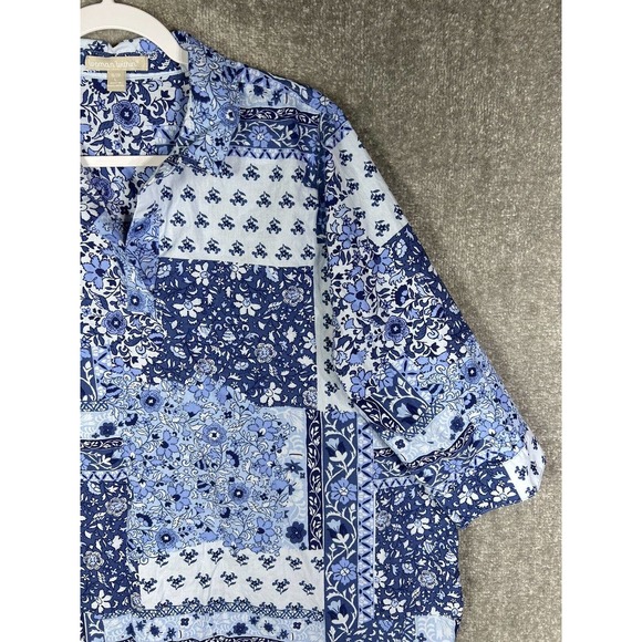 Woman Within 1/2 Sleeve V-Neck Floral Patchwork Popover Top Womens 18/20 Blue - Picture 5 of 14